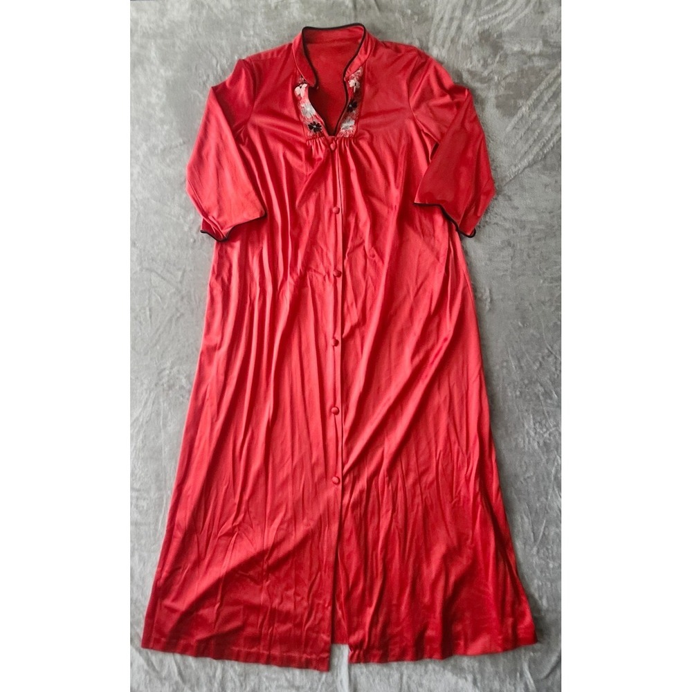 Vintage Red Vanity Fair Nylon Nightgown Embroidered Robe Womens Med‎ Sleepwear